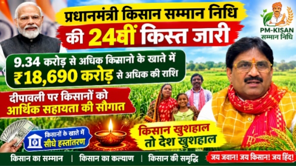 प्रधानमंत्री किसान सम्मान निधि की 24वीं किस्त जारी,भाजपा नेता बजरंगी यादव ने कहा किसानों को मिला दिवाली का तोहफा 