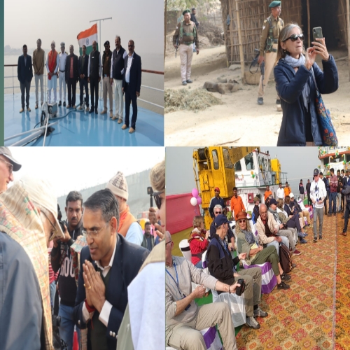 गंगा विलास क्रूज़ पंहुचा साहिबगंज,जिला प्रशासन ने स्विजरलैंड से आए पर्यटक को मेमेंटो एवं सिल्क कार्फ देकर किया स्वागत