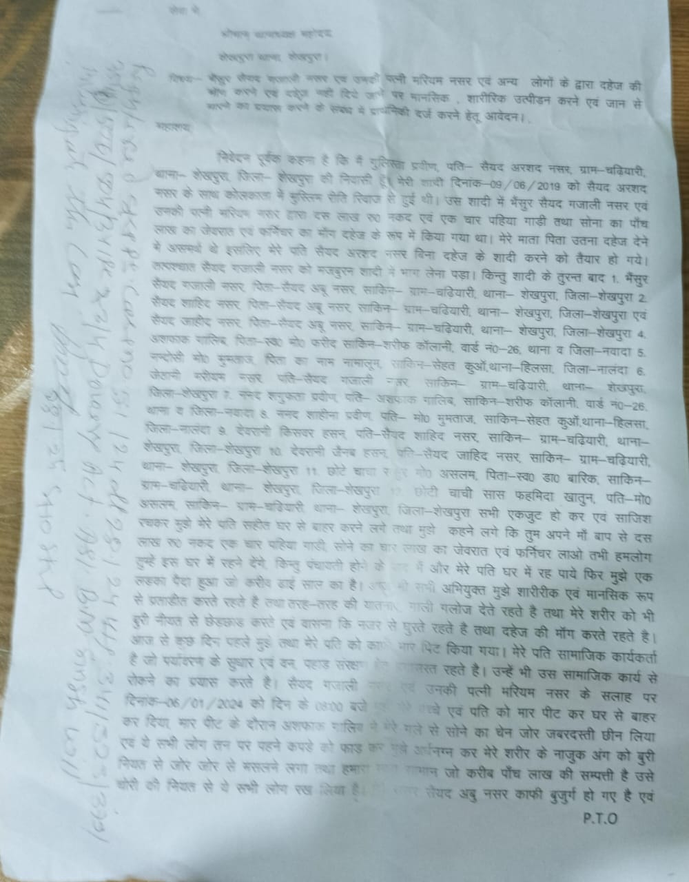 दहेज़ उत्पीड़न को लेकर मामला दर्ज,दस लाख,चार पहिया गाड़ी,चार लाख का जेवर मांगने का आरोप
