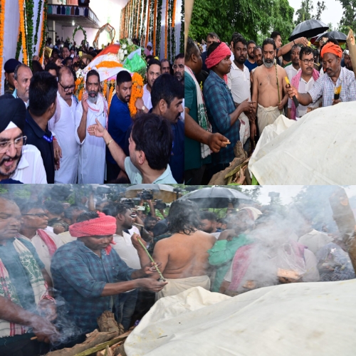 दिशोम गुरु शिबू सोरेन अमर रहे नारे के साथ,पंच तत्व में विलीन, पुत्र हेमंत सोरेन ने दी मुखाग्नि